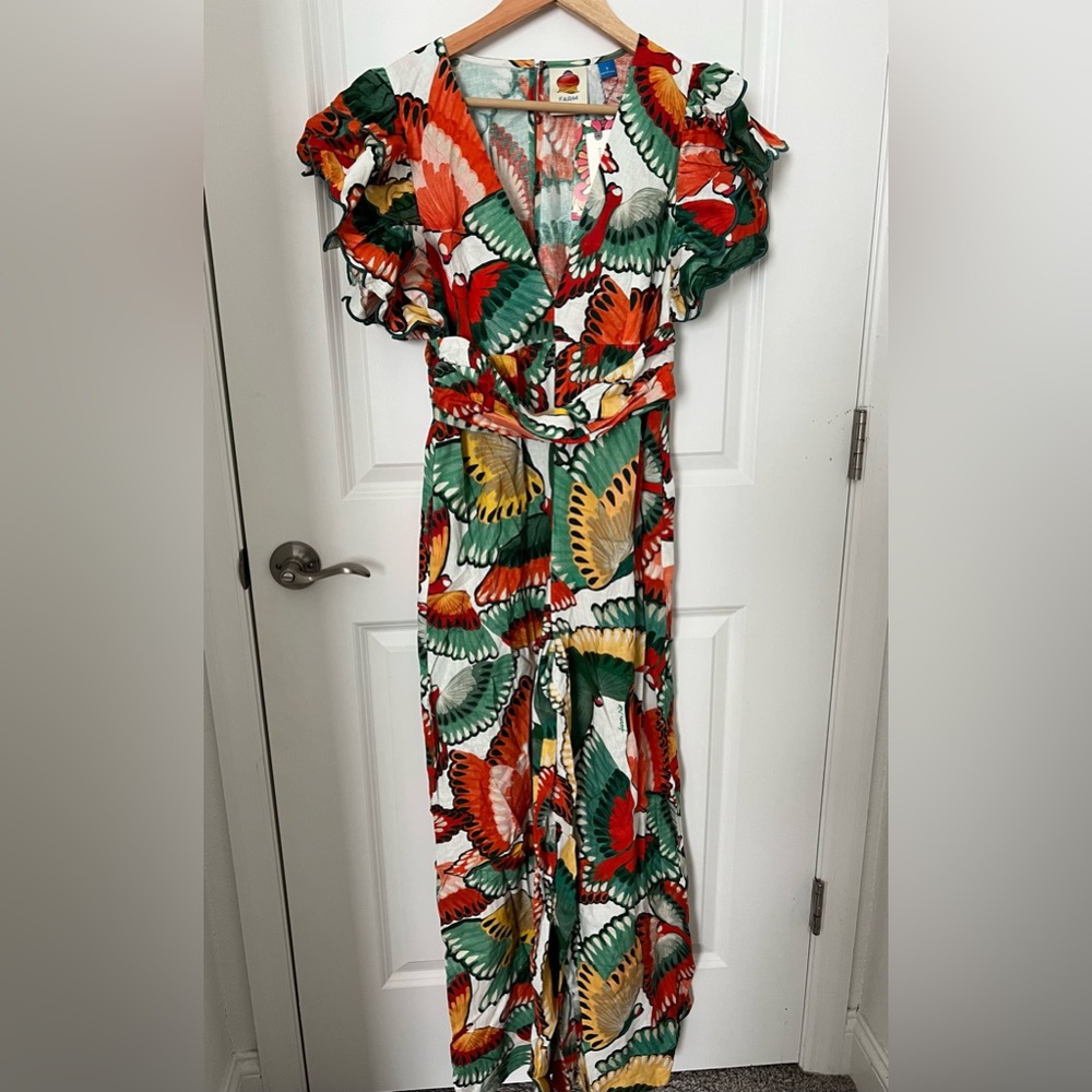 Farm Rio Ruffle-Sleeve Linen Jumpsuit - Picture 7 of 11